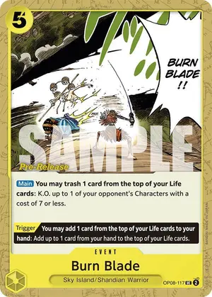 Carta Burn Blade OP08-117, versión Promo