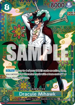 Carta Dracule Mihawk OP12-030, versión SP