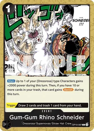 Carta Gum-Gum Rhino Schneider OP10-097, versión Promo