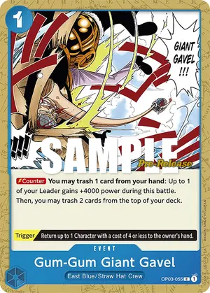 Carta Gum-Gum Giant Gavel OP03-055, versión Promo