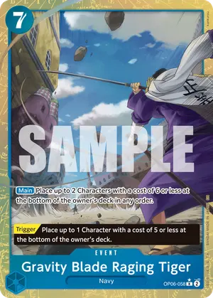 Carta Gravity Blade Raging Tiger OP06-058, versión Arte alternativo