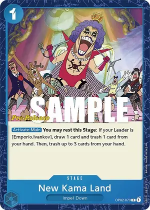 Carta New Kama Land OP02-070, versión Promo