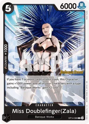 Carta Miss Doublefinger(Zala) OP14-086, versión Promo
