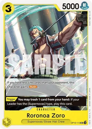 Carta Roronoa Zoro OP10-113, versión Promo