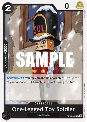 Carta One-Legged Toy Soldier OP05-081, versión Promo