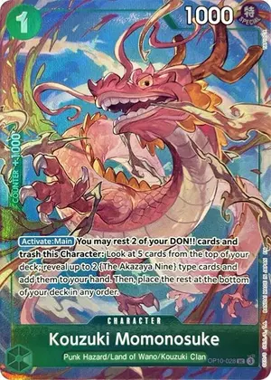 Carta Kouzuki Momonosuke OP10-028, versión Arte alternativo