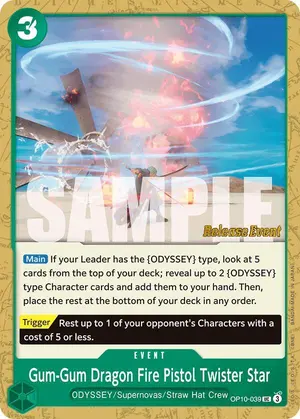 Carta Gum-Gum Dragon Fire Pistol Twister Star OP10-039, versión Promo