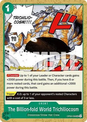 Carta The Billion-fold World Trichiliocosm OP06-038, versión Promo