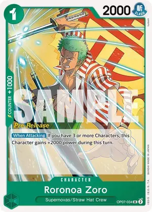 Carta Roronoa Zoro OP07-034, versión Promo
