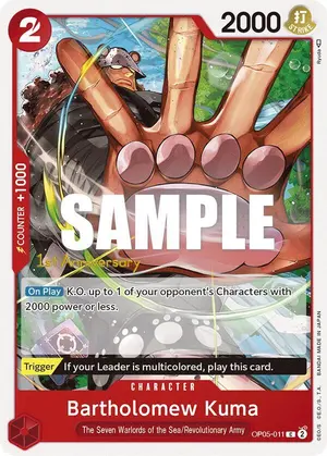 Carta Bartholomew Kuma OP05-011, versión Promo