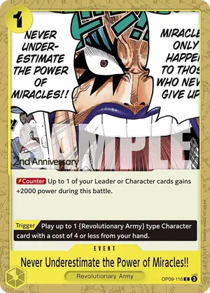 Carta Never Underestimate the Power of Miracles!! OP09-116, versión Promo