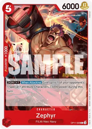 Carta Zephyr OP11-006, versión Promo