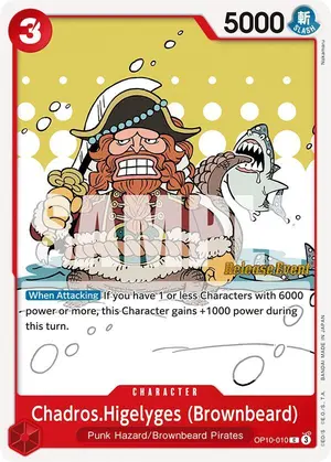 Carta Chadros.Higelyges (Brownbeard) OP10-010, versión Promo