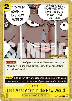 Carta Let's Meet Again in the New World OP10-115, versión Promo