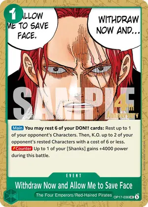 Carta Withdraw Now and Allow Me to Save Face OP17-036, versión Promo