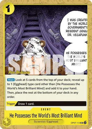 Carta He Possesses the World's Most Brilliant Mind OP07-114, versión Promo