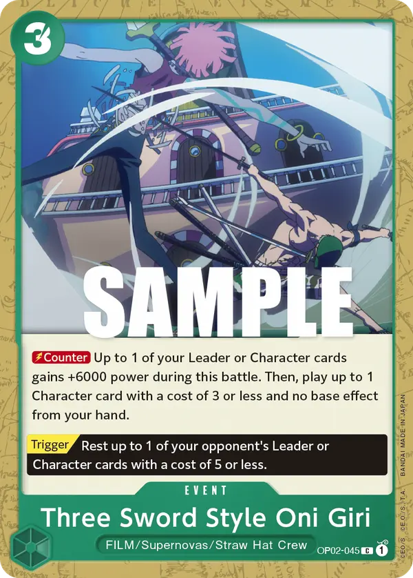 Three Sword Style Oni Giri OP02-045 card