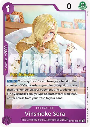 Carta Vinsmoke Sora OP06-063, versión Promo