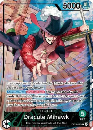 Carta Dracule Mihawk OP14-020, versión Arte alternativo