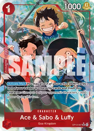 Carta Ace & Sabo & Luffy OP13-007, versión Arte alternativo