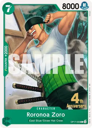 Carta Roronoa Zoro OP17-035, versión Promo