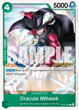 Carta Dracule Mihawk OP15-027, versión Promo