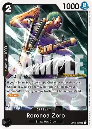 Carta Roronoa Zoro OP15-094, versión Promo