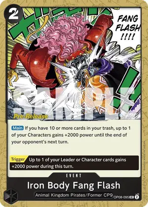 Carta Iron Body Fang Flash OP08-095, versión Promo