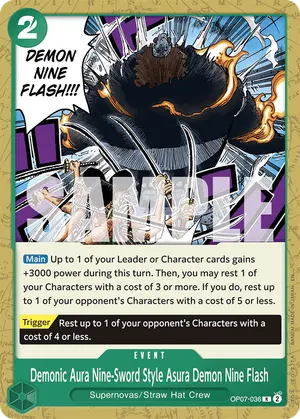 Carta Demonic Aura Nine-Sword Style Asura Demon Nine Flash OP07-036, versión Normal