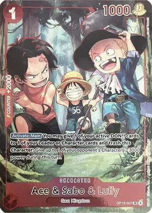 Carta Ace & Sabo & Luffy OP13-007, versión Arte alternativo