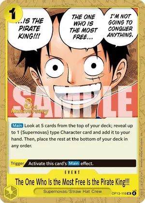 Carta The One Who Is the Most Free Is the Pirate King!!! OP13-116, versión Promo