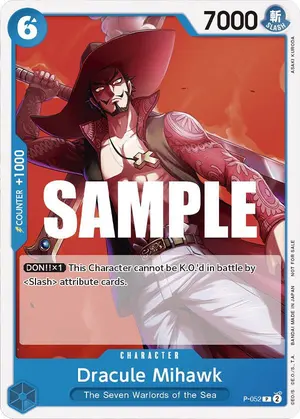 Carta Dracule Mihawk P-052, versión Promo