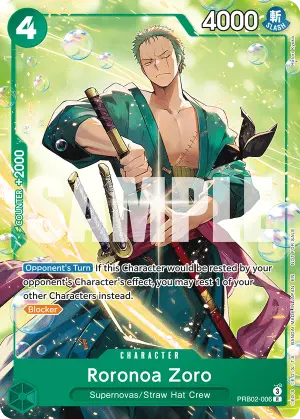 Carta Roronoa Zoro PRB02-006, versión Promo