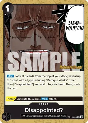 Carta Disappointed? OP14-099, versión Promo