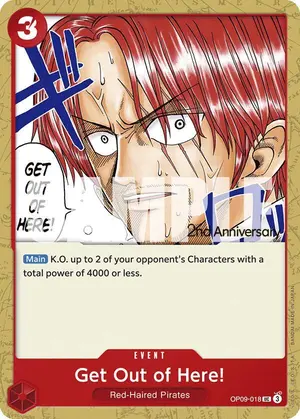 Carta Get Out of Here! OP09-018, versión Promo