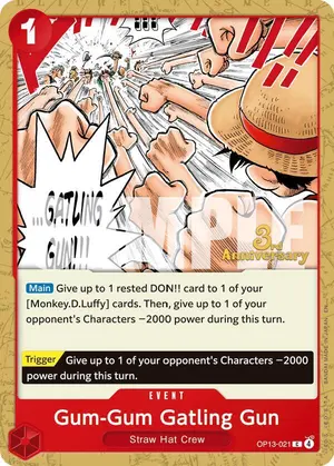 Carta Gum-Gum Gatling Gun OP13-021, versión Promo