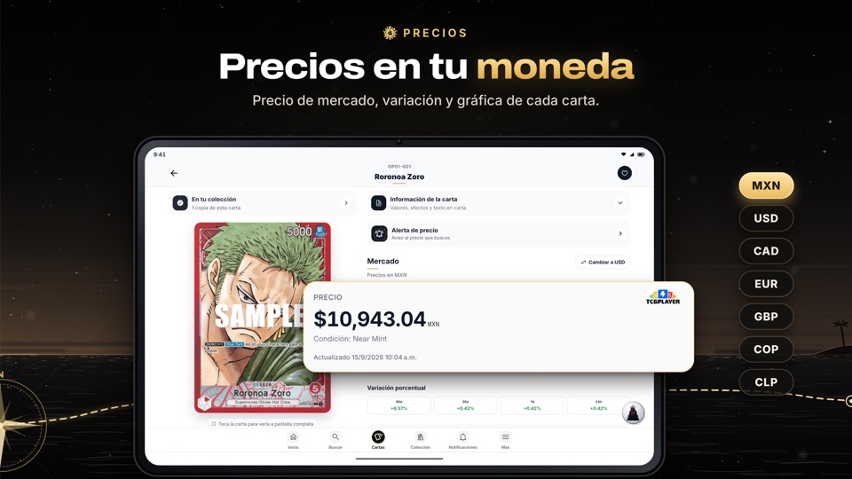 Precios en tu moneda: precio y gráfica de cada carta